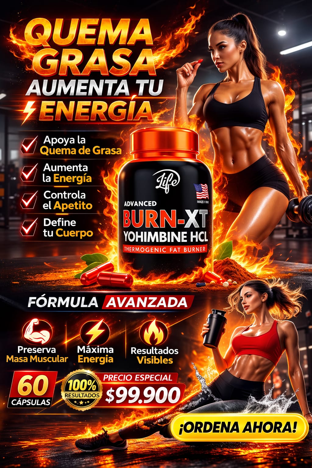 Burn-XT Yohimbine HCl 60 Cápsulas | Termogénico Avanzado Energía y Definición